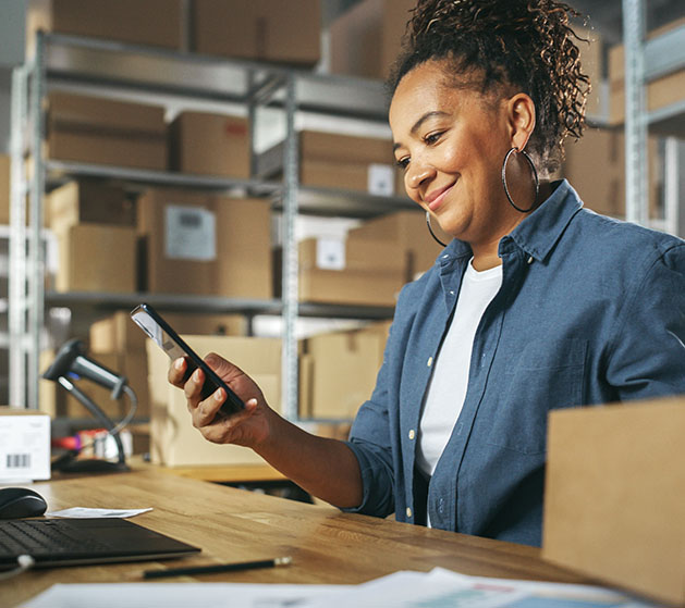 A woman reviewing sales data from her North merchant portal 